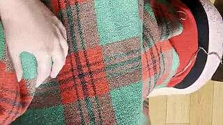 Shy neighbor hides under blanket for intense cunnilingus licking