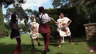 why not join blonde with piercings for outdoor doggy orgy?