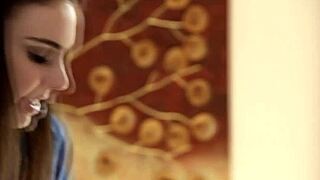 brunette babe with big tits gropes herself during steamy massage