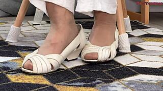 brunette granny's saggy tits bounce riding black cock first time