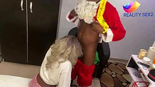 merry christmas from curvy ebony girlfriend and muscular neighbor couple in bedroom 🎄😍