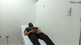 Kinky doctor sneaks to office corner stroking huge fat cock frantically