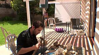 Latina MILF mom spreads shaved PUSSY for deepthroat DOGGYSTYLE assfucking in lingerie heels.