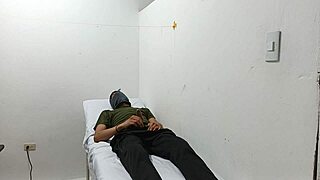 Kinky doctor sneaks to office corner stroking huge fat cock frantically