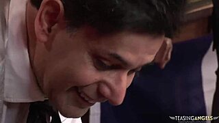 Amazing maid shares cocks riding cowgirl with stockings babe on sofa