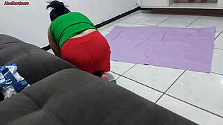 Madrasta Spies on Enteado Bathing Behind Curtain in Brazilian Milf Taboo Tease