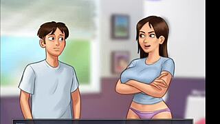 stepmom and stepsis huge boobs bounce wildly as they're deeply fucked together