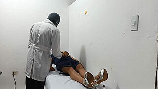 Kinky doctor sneaks to office corner stroking huge fat cock frantically