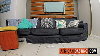 skinny ebony milf, ready to deepthroat this agent's massive white cock?