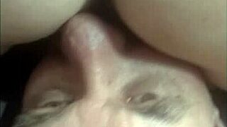 old man dives into mature pussy for some intense cunnilingus from upper view