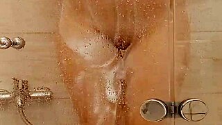 milf caresses her big tits and ass in the bath 🛁💦