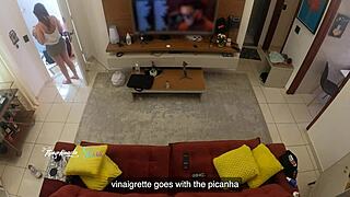 hey thay ksada's hot latina wife gets spotted by delivery boy and lets him suck her big natural tits on the sofa