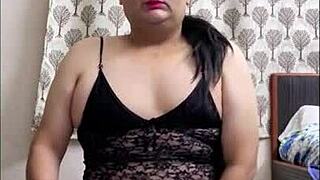 Shemale Monica teases small cock and big ass in black lingerie before masturbating orgasm