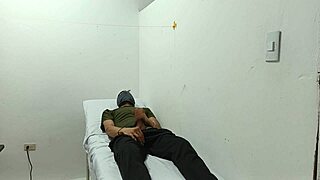 Kinky doctor sneaks to office corner stroking huge fat cock frantically