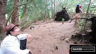 Two curvy black baddies deepthroat interracial cocks outdoors in Florida forest, right?