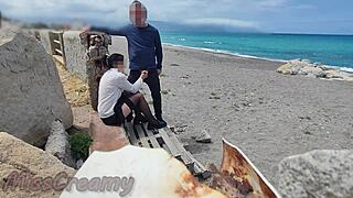 ever wonder what happens when teacher flashes dick on beach then gets risky blowjob from student in stockings?