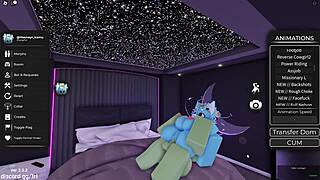 In a steamy Roblox scene, furry futanari spreads her legs wide for intense vagina play and lesbian sex.