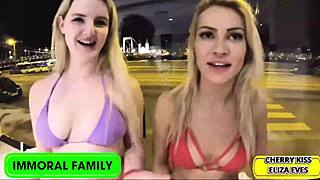 Cherry squirts hard vs Eliza's deepthroat in sibling sex