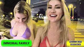 Cherry squirts hard vs Eliza's deepthroat in sibling sex