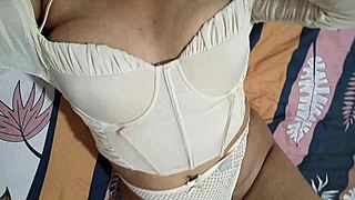 damn this horny stepmom masturbates her juicy wet pussy so exciting in lingerie debut