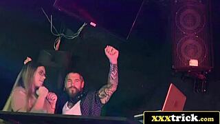 😏 shy blonde in glasses deepthroats monster cock in dj booth then slammed doggystyle on turntables!