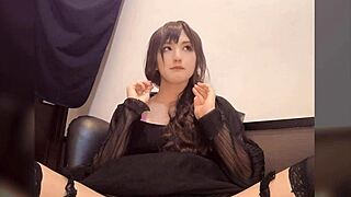 whoa check this shemale's cute ass and dick in solo shoot vid 📹🍑