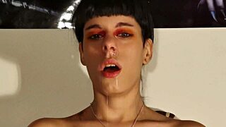 Teen goth sneezes huge snot strings