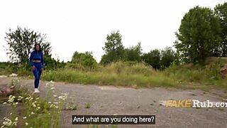 Public pickup guy offers cash to cute european jogger for outdoor flashing fuck interview