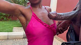 skinny ebony bent over dripping wet pussy rammed doggystyle by black bull outdoors