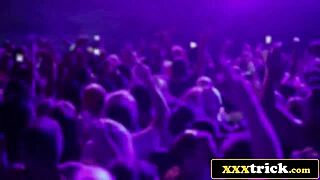 😏 shy blonde in glasses deepthroats monster cock in dj booth then slammed doggystyle on turntables!