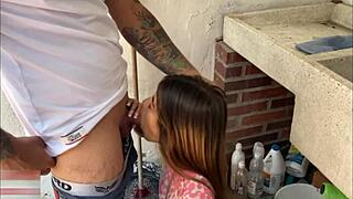 My horny stepsister craves my cock while washing clothes