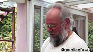 😱 teen brunette bent over outdoors getting cum dumped by old man in heels! young hole filled 🤤