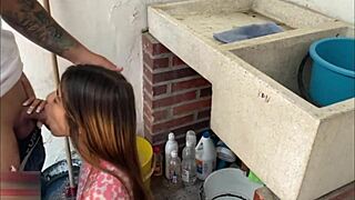 My horny stepsister craves my cock while washing clothes