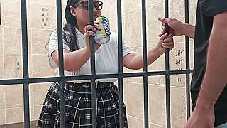 Sexy Teen Student Spreads Tight Pussy for Rough Jail Fucking