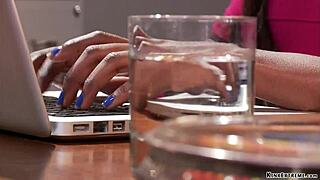 heart pounding as handcuffed ebony chokes on rough bed fuck