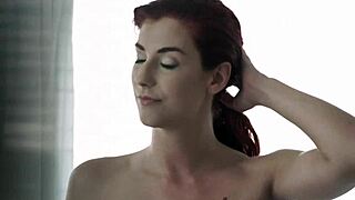 gorgeous redhead babe's shaved pussy fucked missionary style