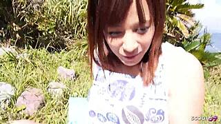 Petite JAV Stepsis Deflowered Rough Outdoors on Holiday Trip