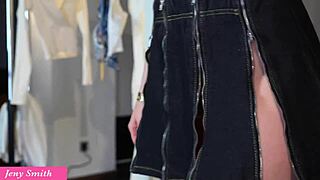 Kinky Shaved Pussy Tease in Heels and Miniskirt Upskirt Thrills