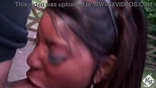 naughty british ebony strolls public then kneels for stranger's bbc deepthroat drain