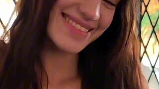 a horny petite 18yo latina brunette with big tits gives sloppy deepthroat ball sucking rimjob in pov interview