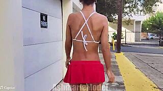 hairy latina plugs fluffy asshole flashing public miniskirt tease