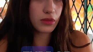 a horny petite 18yo latina brunette with big tits gives sloppy deepthroat ball sucking rimjob in pov interview