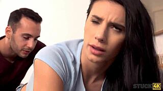 naughty teen roommate gets stuck in dorm couch so he licks her shaved pussy clean