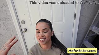 hey sexy brunette pays gardener with wet bj and juicy pussy