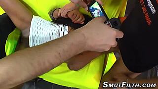 Intense ebony German babe facialized in wild bukkake blowbang