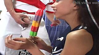 Latina teen cheerleader takes huge cock in ice cream truck