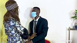 Lover boy passionately licks office secretary's ass at desk