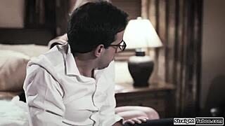 stepsister spreads shaved pussy for virgin stepbrother's first deep fuck session