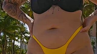 married slut pulls panties aside shows pussy sucks cock in chemical toilet