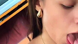 a horny petite 18yo latina brunette with big tits gives sloppy deepthroat ball sucking rimjob in pov interview